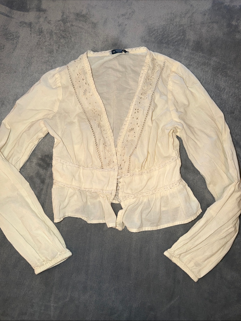 American Eagle Women’s Cream Lace-Trim Peplum Blouse XS